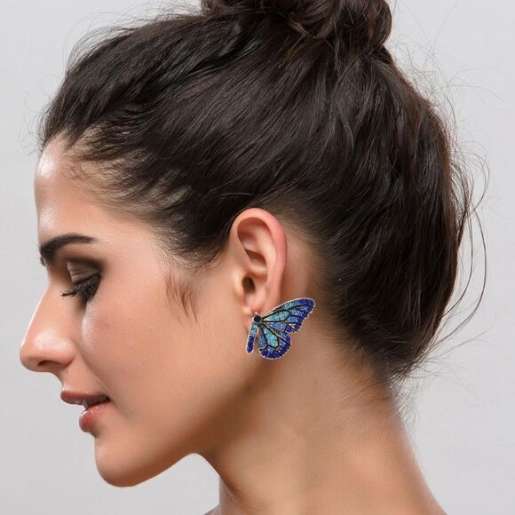 Blue butterfly earrings N350 - Picture 2 of 5